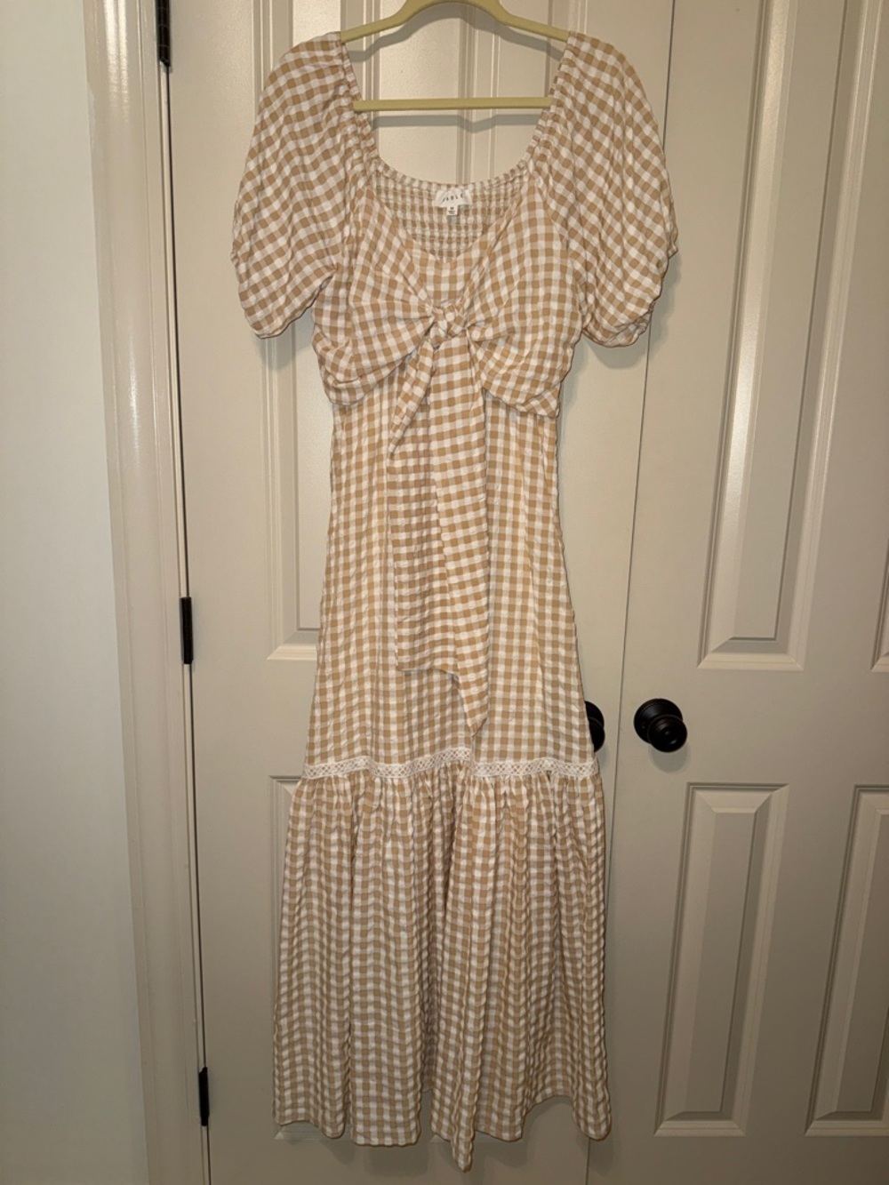 Gingham Tie-Front Maxi Dress in Beige by ASTR the Label